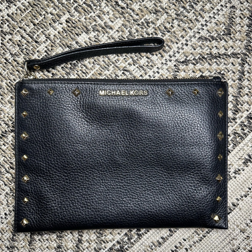 Micheal Kors wrist wallet Black and Gold studs